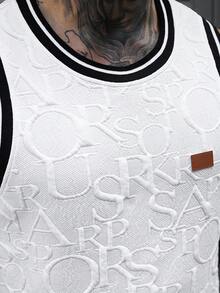 Manfinity CasualCool Men's Letter Embossed Crew Neck Tank Top And Drawstring Waist Shorts Casual Suit - White - View 4