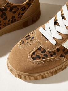 CUCCOO EASI Women's Leopard Print Casual Flat Sneakers, Versatile For Daily Wear - Brown - View 6