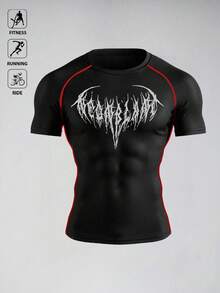 Acti Log Men's Casual Skull Print Round Neck Short Sleeve T-Shirt, For Daily & Sports Wear Rash Guard Men Gym Compression Shirt Compression T Shirt Men Workout Shirt Men Graphic Compression Shirt Compression Shirt Men - Black - View 3