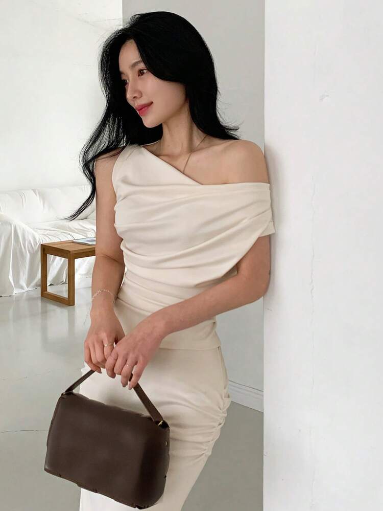 Women's Wrap Draped Neck Mermaid Hem Skirt 2 Pieces Set Summer
