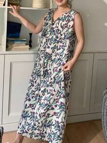 Dazy Plus Áo ngủ dài không tay dáng rộng họa tiết hoa nhí, đồ mặc nhà thoải mái cho bé gái. - Màu tím - Xem 3