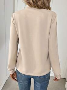 SHEIN LUNE Women Casual Tie-Neck Long Sleeve Sweatshirt Fall Women Clothes Business Casual Woman,Long Sleeve Tops - Apricot - View 2