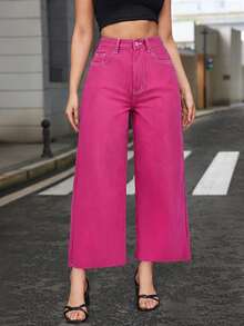 Unity Minimalist Casual Solid Color Wide Leg Jeans - Red - View 3