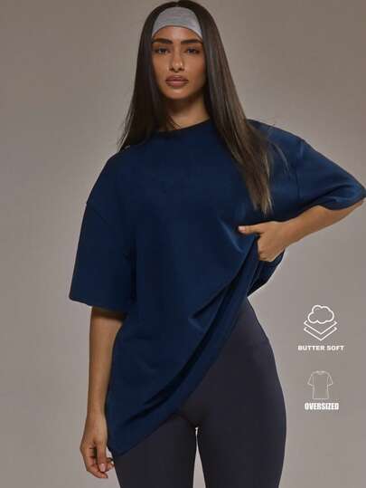 Musera Sport Oversized Soft Touch Fleece T-Shirt Padel Autumn Fall  Activewear Sport Gym Workout Yoga Pilates Fitness Daily Casual