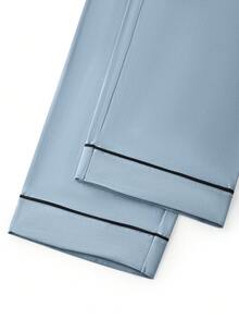 LUVLETTE Bộ đồ ngủ mùa xuân và hè mềm mại, 100% cotton nguyên chất, màu xanh da trời nhạt, kiểu dáng cơ bản, gồm áo dài tay cài cúc và quần, bộ đồ mặc nhà cho nam, quần có túi, đồ ngủ cotton. - Màu xanh nhạt - Xem 11