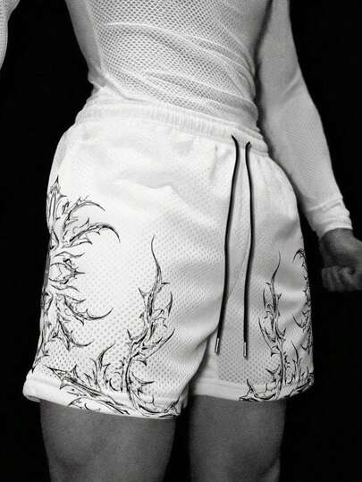 Manfinity Sport PWRUP 男士弹力腰带抽绳休闲镂空透气运动短裤，夏季