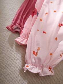 Souflis Souflis 3pcs Baby Girls Toddler Cute Sweet Pink Strawberry Floral Letter Print Ruffle Flutter Sleeve Soft Romper Jumpsuit Bodysuit One Piece Summer Outfits Clothes Set Casual Daily Playwear Vacation Gift Spring To Summer Essentials - Multicolor - View 4