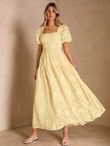 Enchnt Đầm ngắn tay in họa tiết dành cho nữ, kiểu dáng thường ngày. - Butter Yellow - Xem 3