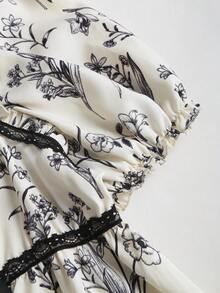 SHEIN Franclia Blusa feminina casual de verão com mangas curtas, estilo INS, perfeita para férias. Blusa feminina fofa e floral para o verão. - Damasco - Ver 4