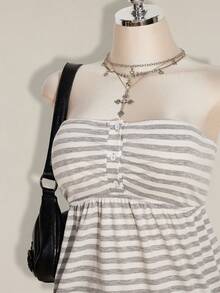 SHEIN ICON Áo quây crop top kẻ sọc cỡ lớn dành cho lễ hội Y2K - Nhiều màu - Xem 5