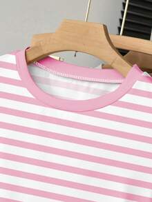 Sparklyn 少女休闲条纹圆领短袖T恤，夏季 - 彩色 - 查看 4