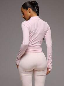 Musera Sport 隐形拉链 拉链穿过 BBL 夹克 运动 健身 健身房 普拉提 日常 女生 休闲 热汗 - 粉色 - View 4