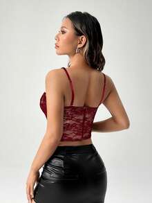 SHEIN PETITE Áo corset có thể tháo rời dành cho lễ hội âm nhạc, buổi hòa nhạc. - Đỏ - Xem 2
