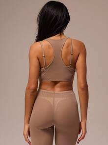 MUSERA ESSENTIALS Scoop Neck Racer Back Sheer Mesh Bralette Top Winter Spring Night Out Sexy Cute Mesh Essential - Camel - View 4