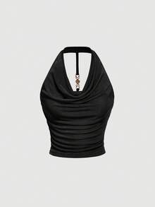 SHEIN MOD 3pcs Women's Solid Color Draped Neck Fashion Camisole Classy Tops 3 Pack Tops Elegant Tops Cowl Neck Top Halter Tops For Women - Multicolor - View 9