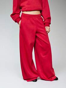 COUREZ 低腰滑板裤/Y2K冬季女装阔腿裤/夏季女装舒适运动套装 - 紅色 - 查看 2