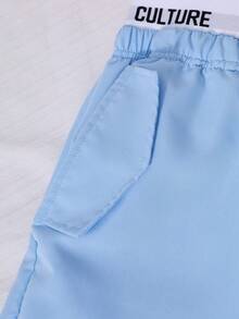 SHEIN ChillGRL 2 pièces/set Débardeur à cordon de serrage avec imprimé étoile pour adolescentes, assorti avec un pantalon cargo à poches blocs de couleurs à la taille. Style de rue décontracté, printemps/été - Bleu ciel - Voir 5