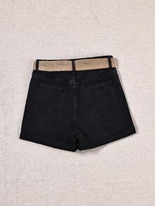 Breezaya Quần short denim nữ dáng rộng, thoải mái, đa năng, có túi và xếp ly. - màu đen - Xem 2