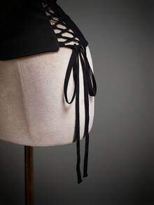 SHEIN ICON 女士时尚深色系带长袖修身上衣 - 黑色 - 查看 13