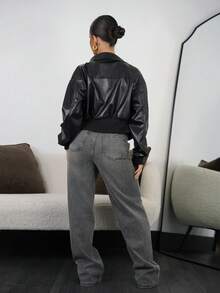 SAYEHFBABY 女式中腰宽松直筒休闲牛仔裤 - 淺色水洗藍 - 查看 2