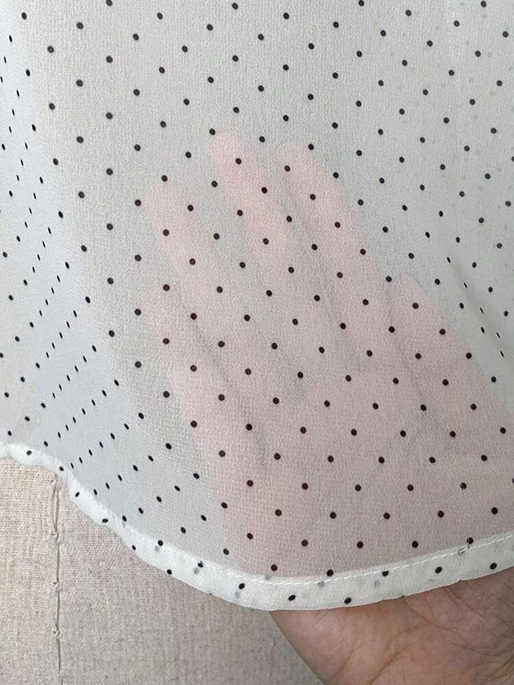 Women's Loose Fit Tie-Neck Colorblock Polka Dot Long Sleeve Blouse Summer