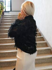 salliqueen 女士时尚黑色毛绒长袖衬衫 - 黑色 - 查看 2