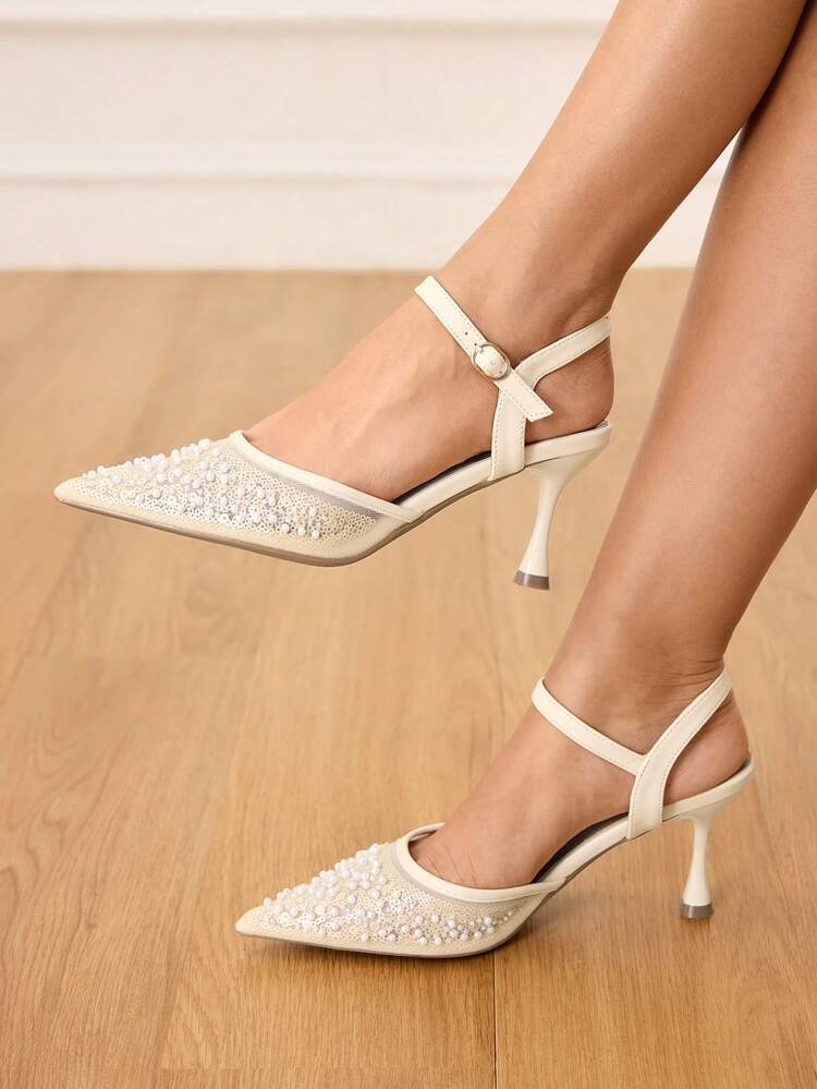 CUCCOO HITCHD Women's Pointed Toe Buckle Design Fashionable High Heels, Versatile For Daily Wear Valentine's Day Elegant Shoes Wedding Shoes Summer Shoes Bride Shoes