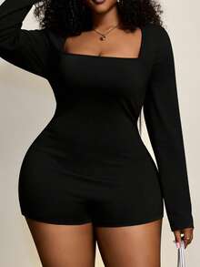 Slaydiva 春夏新款女装，秋冬女装，新款音乐节万圣节服装，女士生日礼服，日常穿着，百搭单品，休闲装，度假装，邮轮旅行装，海滩装，日光浴装，爆款，简约百搭长袖连体衣 - 黑色 - 查看 8