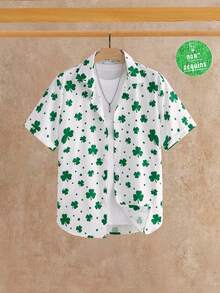 HIMLAND Men's Clover Print Short Sleeve Single-Breasted Casual Shirt - Multicolor - View 1