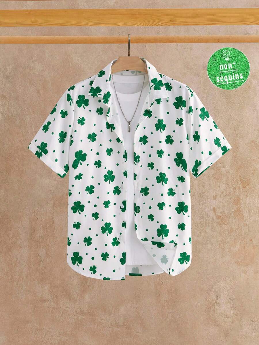 HIMLAND Men's Clover Print Short Sleeve Single-Breasted Casual Shirt - Multicolor - View 1