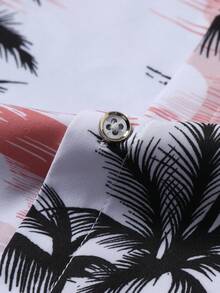 Manfinity RSRT Plant Print Front Button Casual Versatile Short Sleeve Shirt Summer Men Shirt Men Vacation Tops Men's Palm Tree Shirt Men Beach Shirts Hawaiian Print Shirt - Multicolor - View 4