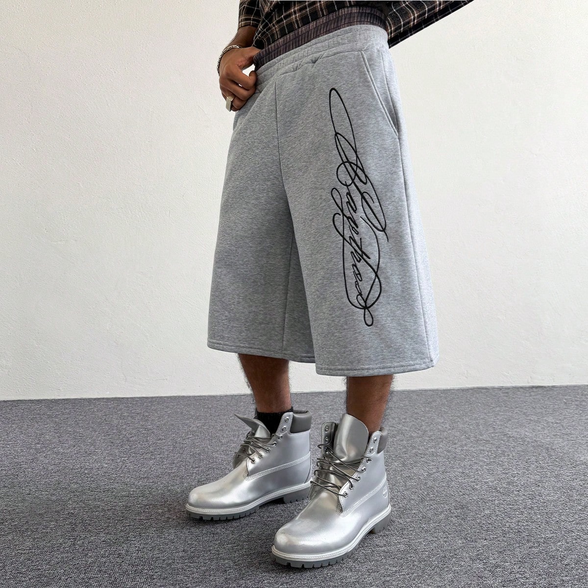 Pantalones de chándal con cintura con cordón y bordado de firma inglesa en estilo callejero popular para hombres, adecuados para festivales de músi