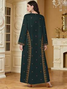 SHEIN Najma Đầm dài in hoa, cổ chữ V, tay dài, kiểu dáng thanh lịch phong cách Ả Rập dành cho nữ, mùa xuân/hè. - Nhiều màu - Xem 2