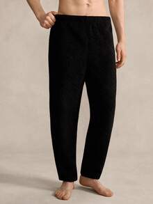 EverLounge Vintage britischer Stil bequeme Lässig Homewear Plüsch-Textur doppelseitiger Fleece Rautenmuster Hose, geeignet als Oberbekleidung, Herren - Schwarz - Übersicht 2