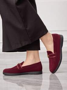 Sleekvia Casual Versatile Commuting Fringe Decor Flat Loafers - Red - View 3