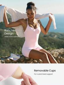 GLOWMODE 情人节款 4.3 英寸 FeatherFit™ Crush Mode 超柔软弹力吸汗连体衣，可调节肩带，可拆卸胸垫，胸部褶皱设计，适合日常休闲穿着 - 粉色 - 查看 3