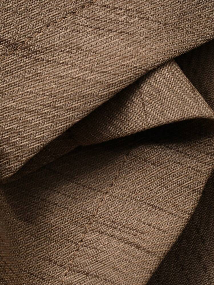 Women's V-Neck Cinched Waist Top & Long Cardigan Two Pieces Set, Khaki Summer