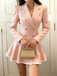 Glamine Áo blazer nữ cổ ve áo thanh lịch, lãng mạn với họa tiết phối màu tương phản - Hồng - Xem 4