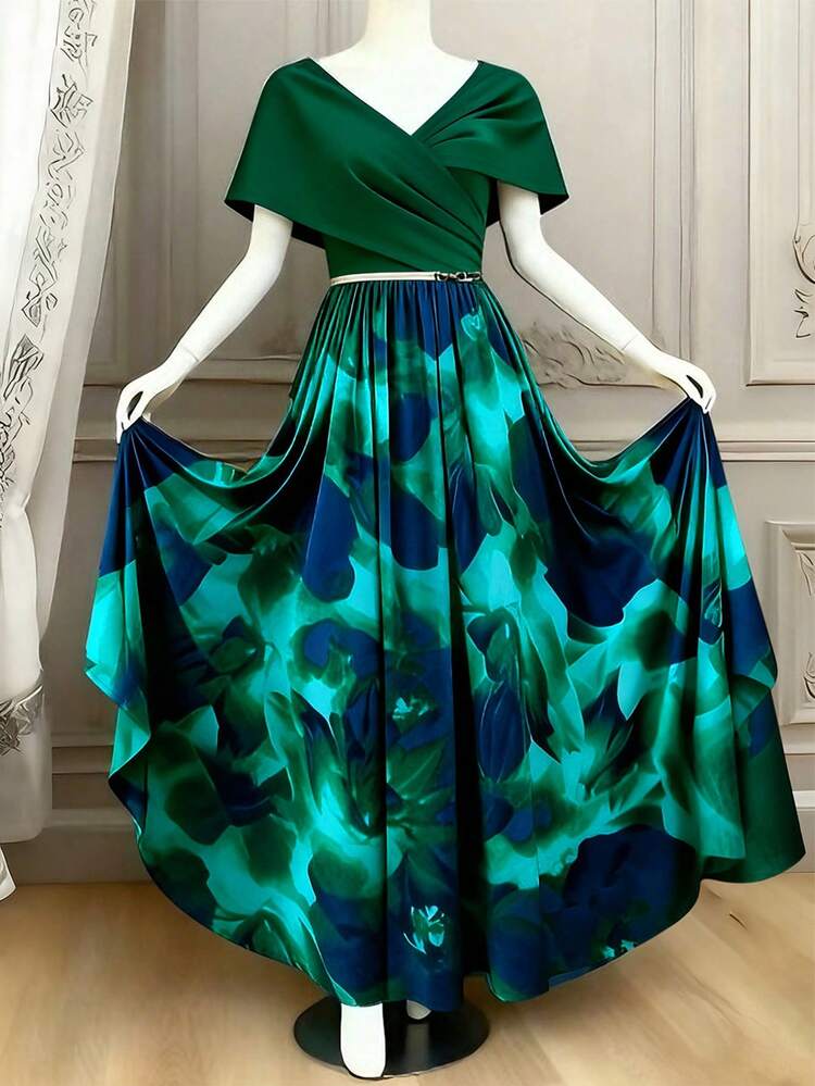 GlowEve Robe longue style A-line avec design patchwork et taille cintrée pour femmes. Élégante pour les vacances, les trajets, la Saint-Valentin, les sorties, le style de rue français, rétro. Polyvalente pour les fêtes. Nouvelle collection printemps/été, couleur verte. - Multicolore - Voir 9