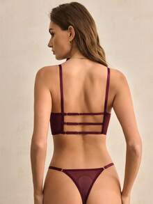Charlaine Purple-Red Women's Embroidered Underwire Bra And Low-Waist Thong Set - Red Violet - View 2