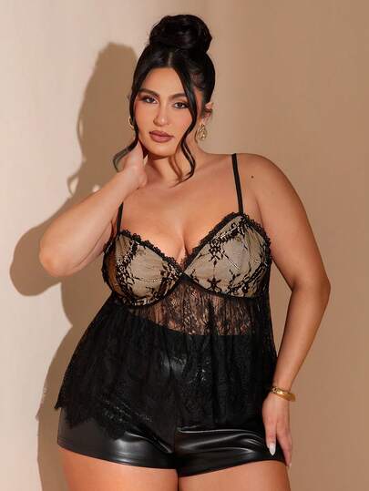 SHEIN BAE Plus Size Women Lace Camisole Crop Top