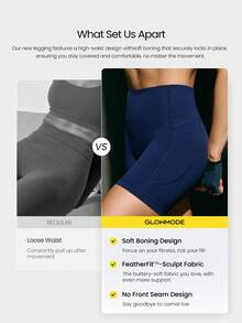 4.3英寸 FeatherFit™-Sculpt CoreHold 柔软弹力无前缝收腹侧袋骑行短裤，适合中等强度训练、跑步、健身。 - Dark Blue - 查看 3