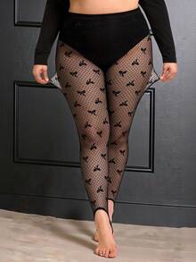 Truni Quần legging lưới xuyên thấu ren nơ gợi cảm dành cho nữ cỡ lớn, thích hợp cho các bữa tiệc, buổi hẹn hò và ngày Valentine. - màu đen - Xem 4