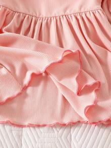 SHEIN Autumn New Arrival Newborn Baby Girl Elegant Sweet Cute Minimalist Casual Style Bow Contrast Color Doll Collar White Long Sleeve Dress With Bow Cuff Ruffle Hem Design Collared Baby Girl Dress Cozy Baby Girl Dress Pink Baby Dress Blush Pink Baby Dress - Pink - View 7