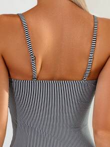 Swim Chiccia Maillot de bain une pièce sexy en tissu rayé avec décoration de perles pour les vacances à la plage - Noir et Blanc - Voir 6
