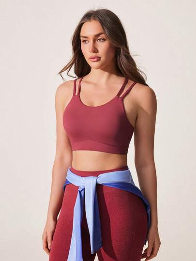 Core Rhythm Dopamine Sports Bra, Ribbed Fabric, Removable Cups, Fashionable Criss-Cross Back, Lift & Support Bust
