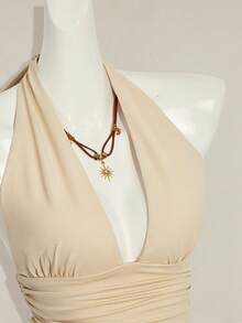 SHEIN ICON Áo tank top babydoll đen hở lưng cổ yếm dành cho nữ dịp Halloween - Màu be - Xem 9