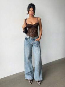 Aloruh Women's Sexy Black Lace Camisole, Slim Fit, Summer - Brown - View 7