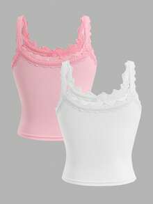 SHEIN Tween Girl Fitted Casual Minimalist Comfortable 2 Pieces Camisole Set - Multicolor - View 9