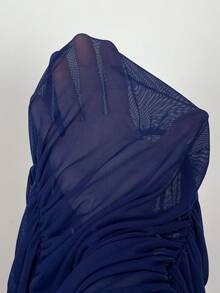 SHEIN ICON 网纱荷叶边紧身透视性感长袖连衣裙 - 藏蓝色 - 查看 6